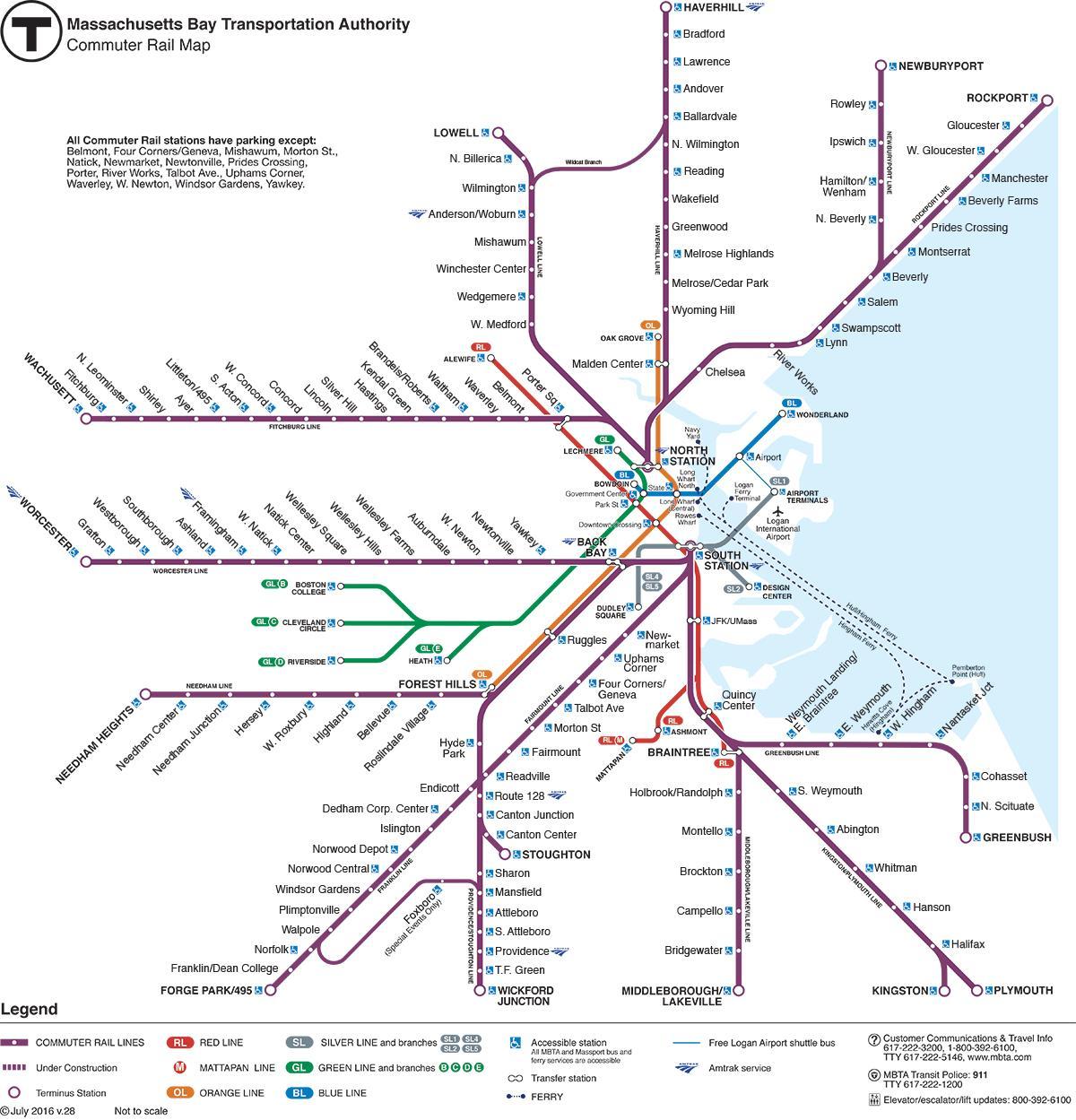 通勤铁路线图的波士顿