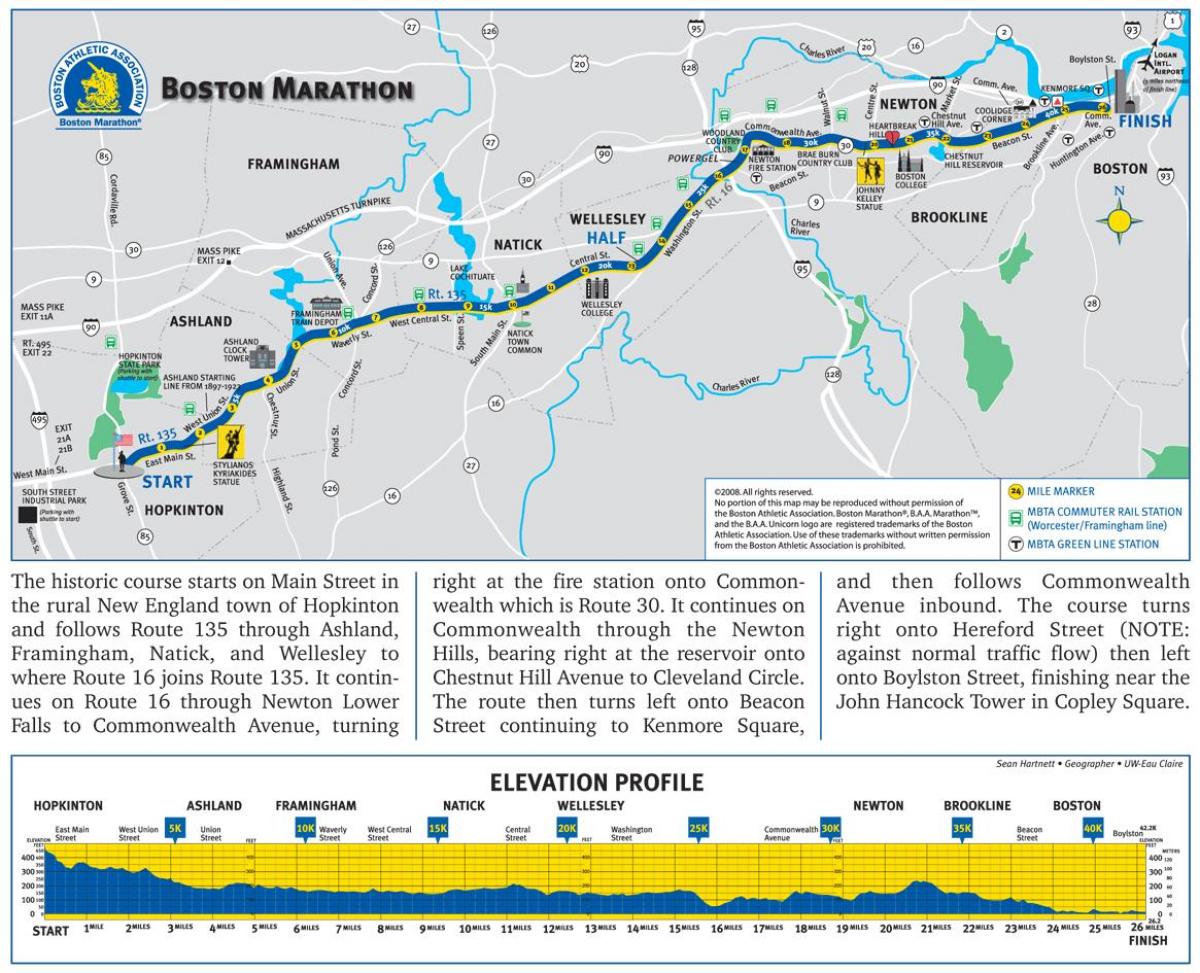 波士顿马拉松高程地图