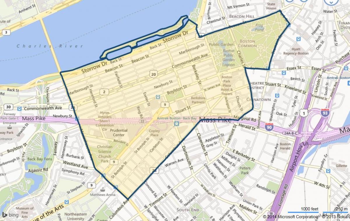 后湾波士顿的地图
