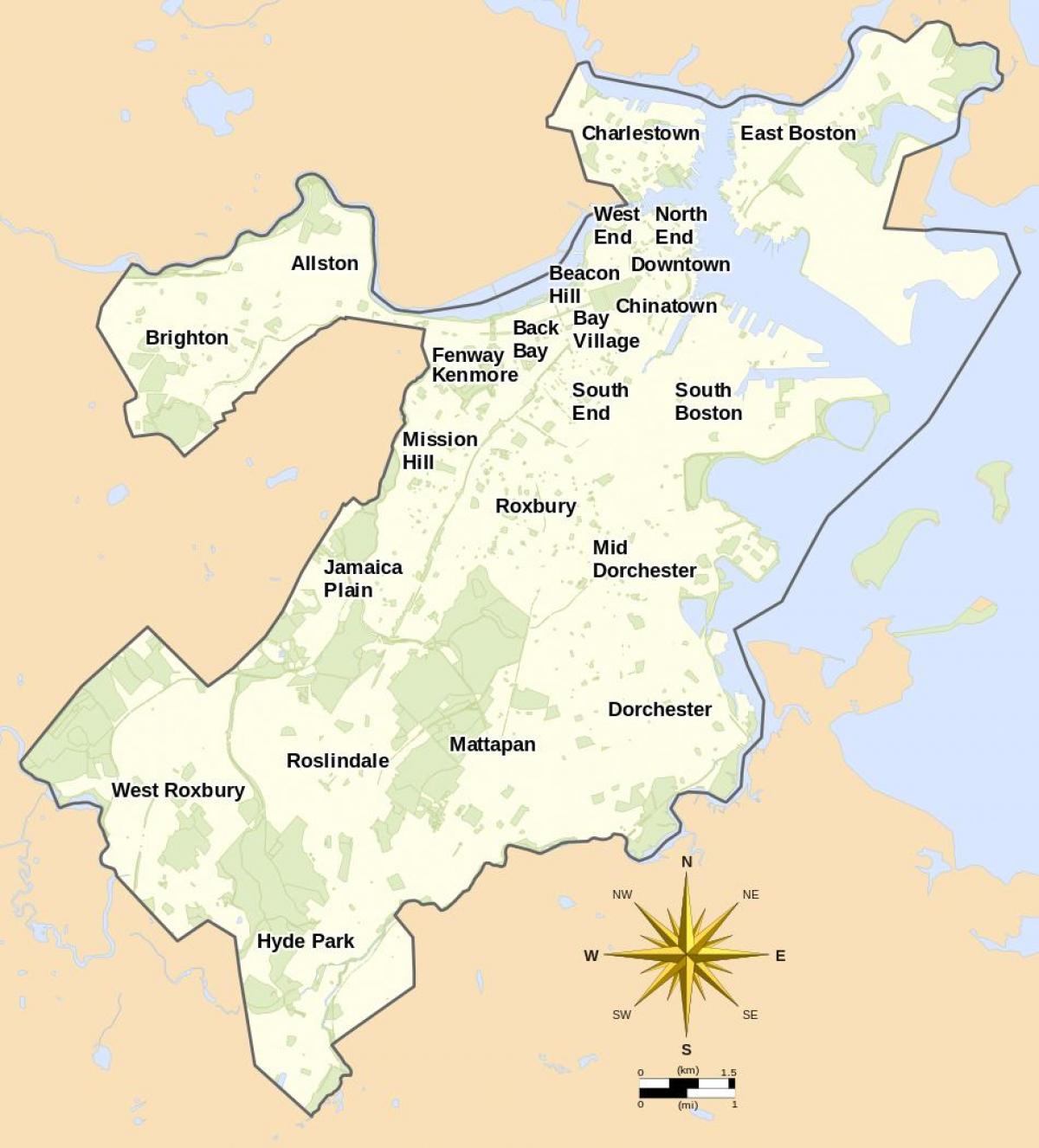 波士顿地图和周边地区