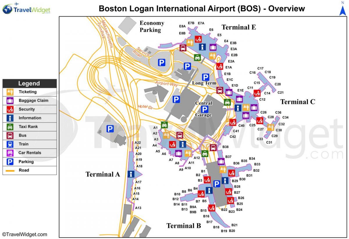 地图的波士顿的机场