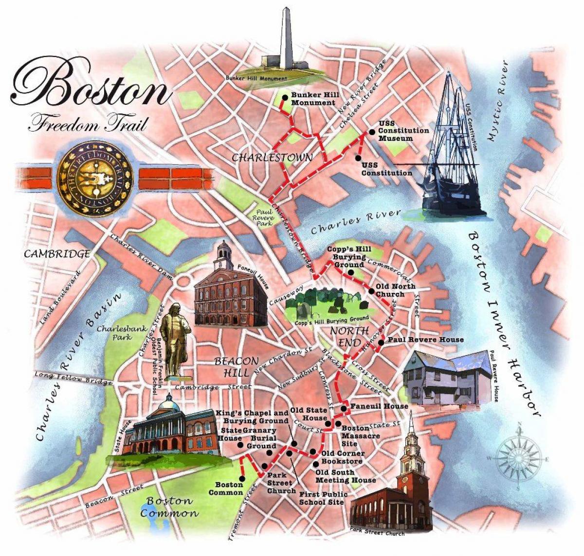 自由之路地图的波士顿